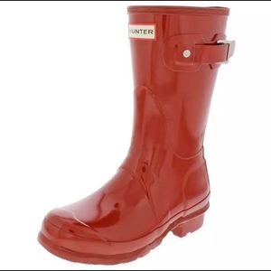 Hunter Rain Boots Short Red Gloss 6 7